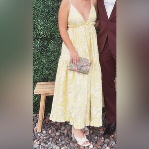 Yellow Floral Maxi Dress with Clutch